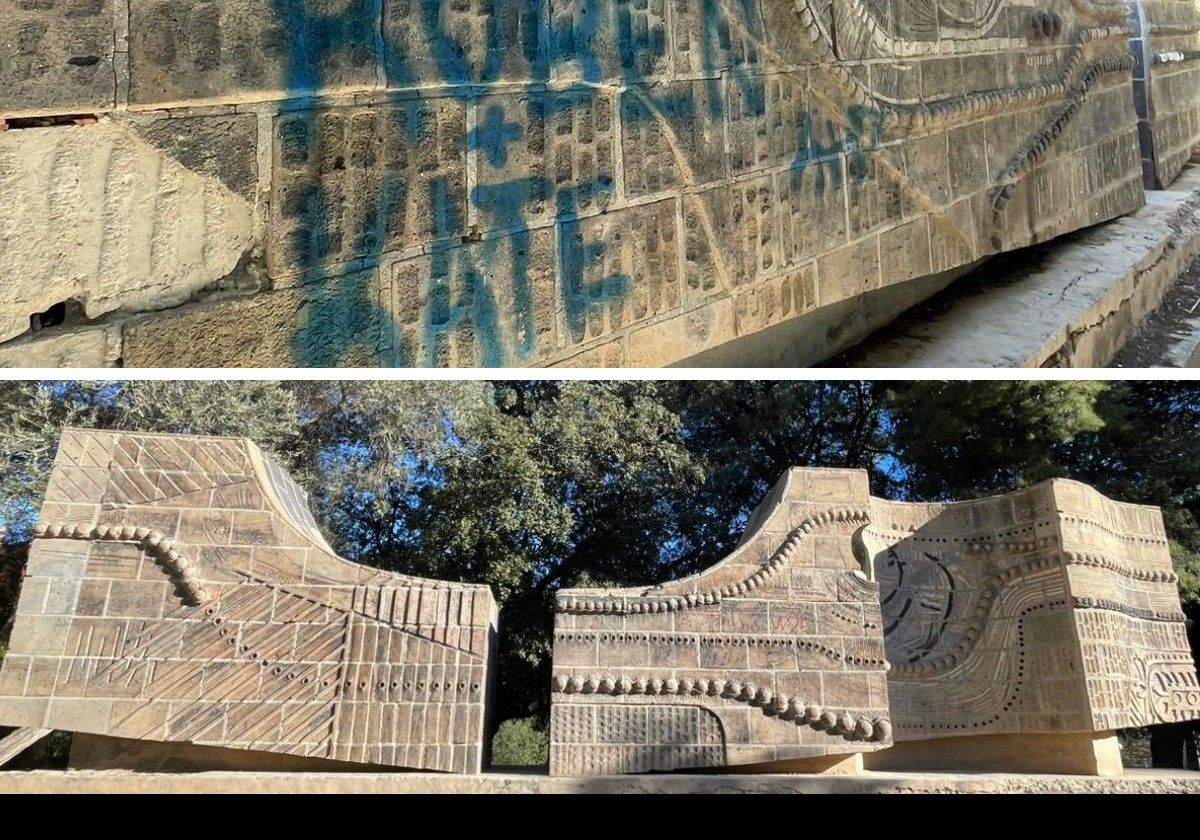 Imagen principal - Operación antigrafitis en las esculturas públicas de Alicante