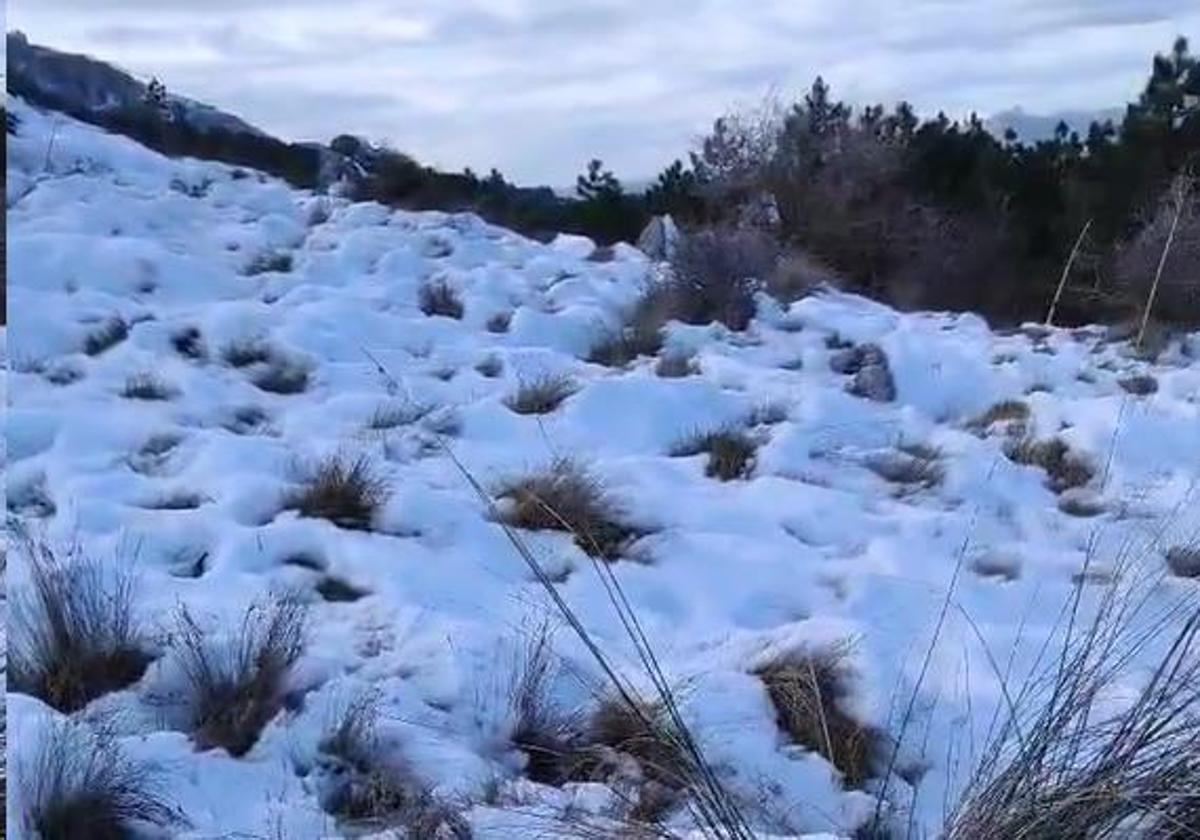 Todavía queda nieve en la zona alta de la Aitana.