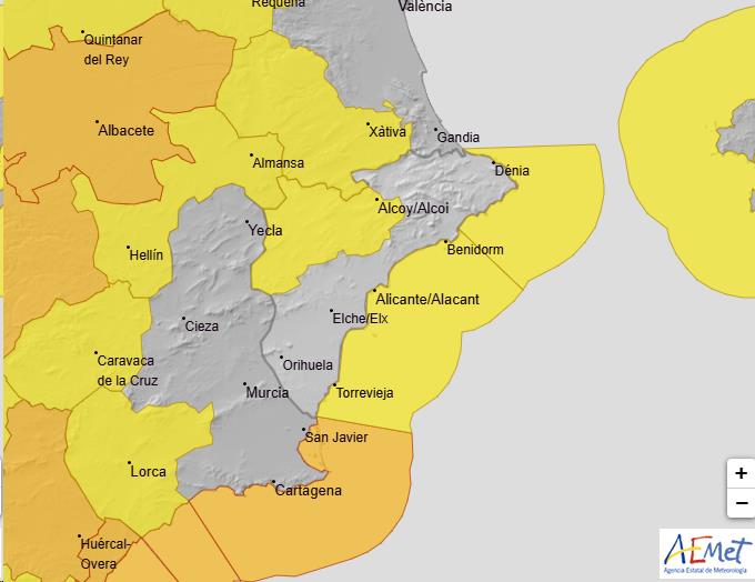 Aemet activa la alerta amarilla en Alicante.