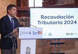 El presidente de la Generalitat, Carlos Mazón, en la presentación de los resultados de la recaudación tributaria 2024 de la Generalitat.