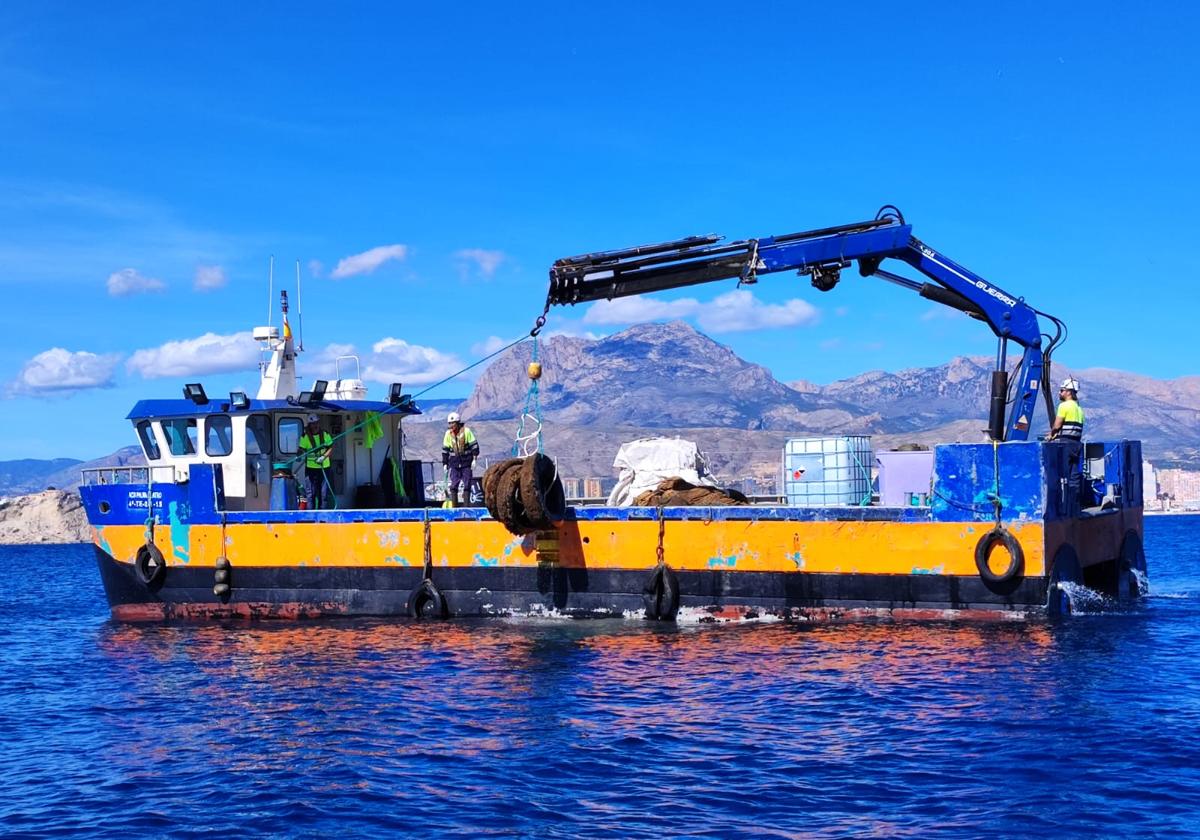 Debris removal work along the Serra Gelada Natural Park coastline.