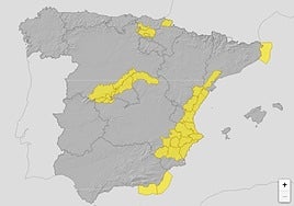 Mapa con las zonas en alerta amarilla.