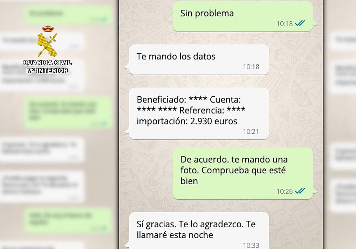 Capturas de los mensajes de whatsapp entre los miembros de la organización criminal y las víctimas.