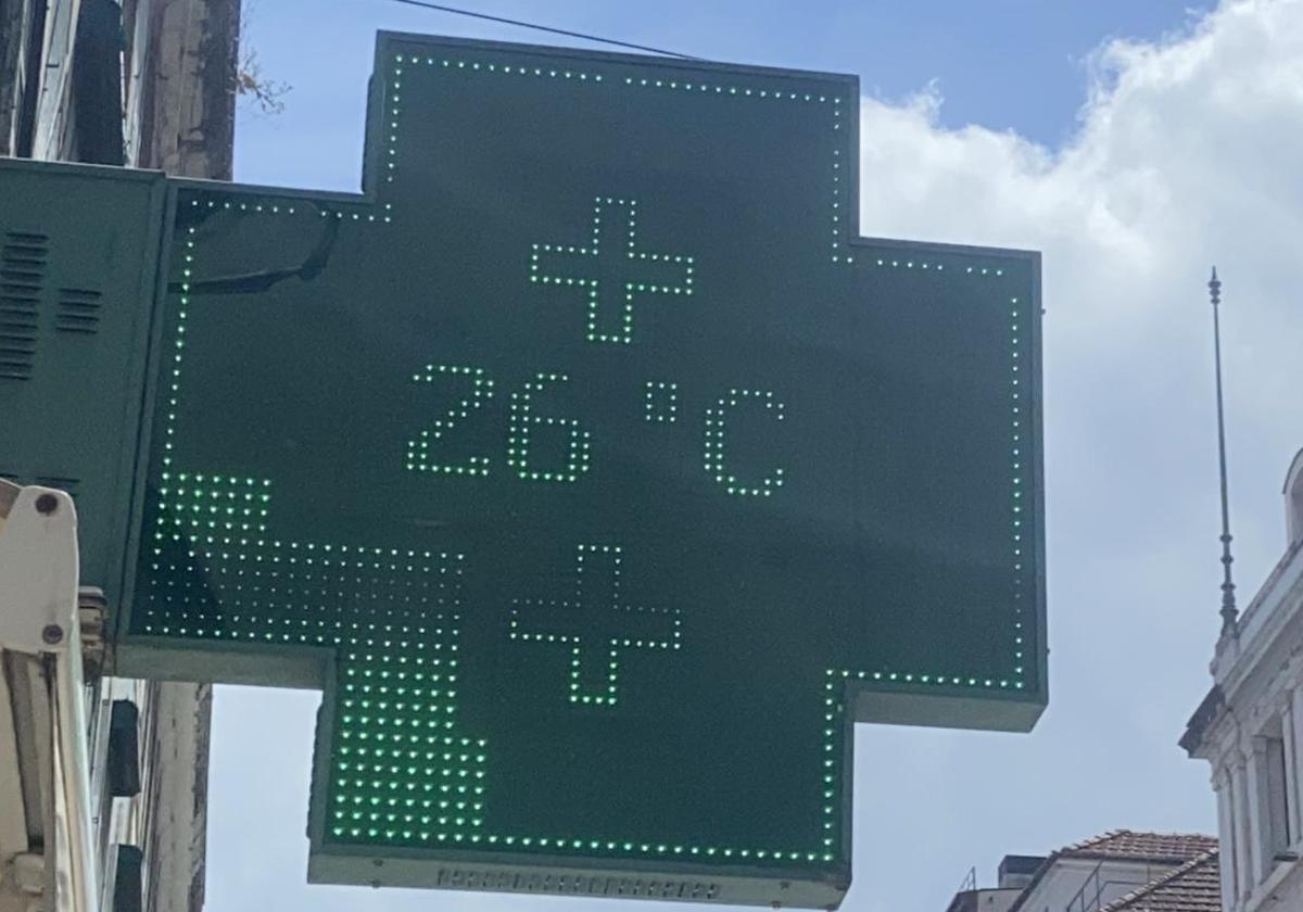 Temperatura en el rótulo de una farmacia.