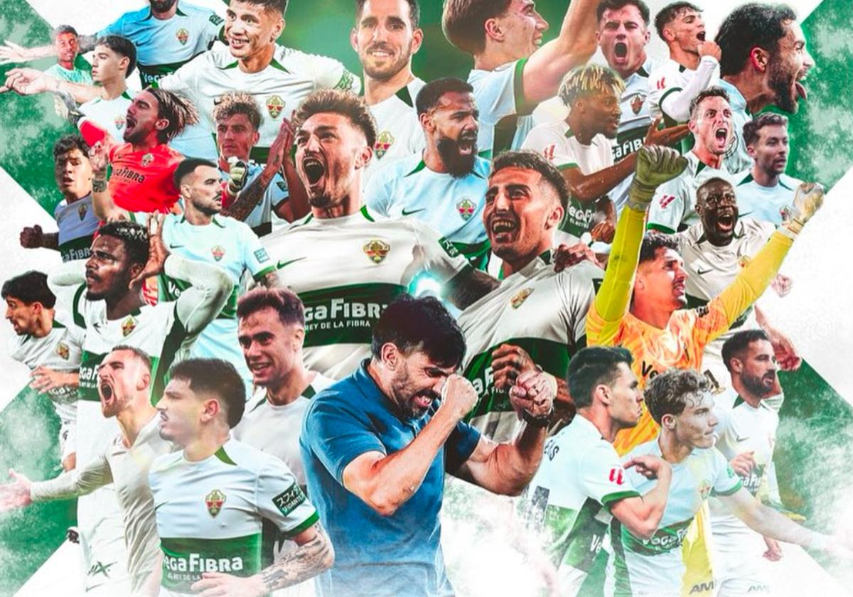 Celebration poster of Elche's promotion after thrashing Dépor (0-4).