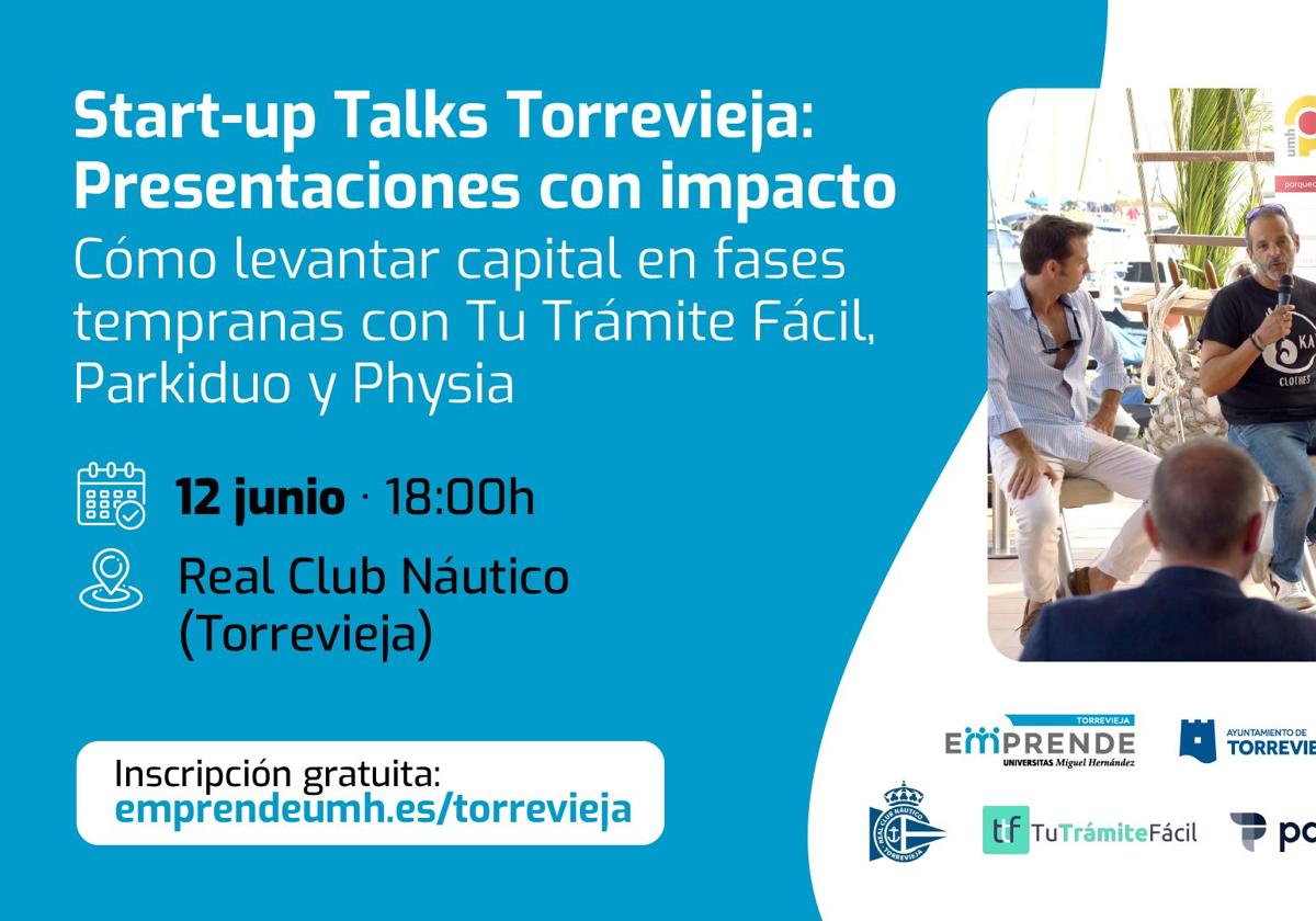 Cartel de la startup talk del Parque de la UMH en Torrevieja.