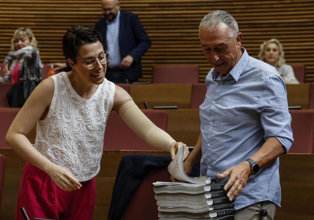 Aitana Mas and Joan Baldoví, prominent figures of Iniciativa and Més, in Les Corts Valencianes.