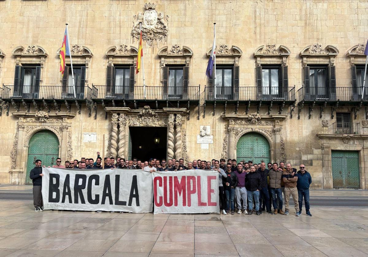 Firefighters gathering at the Town Hall square.