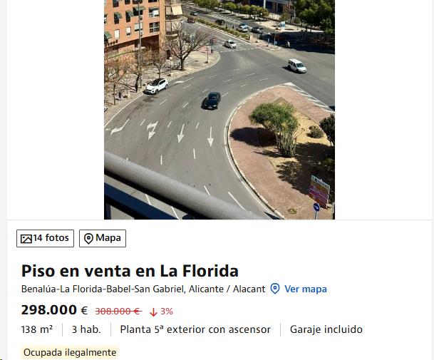 Se vende piso en La Florida con 'inquiokupa'.