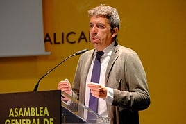 El president de la Generalitat, Carlos Mazón, durante la asamblea de Ineca.