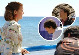 Samantha Vallejo-Nágera, Jordi Cruz y Pepe Rodríguez, este lunes, en el rodaje de 'MasterChef' en la playa del Postiguet.