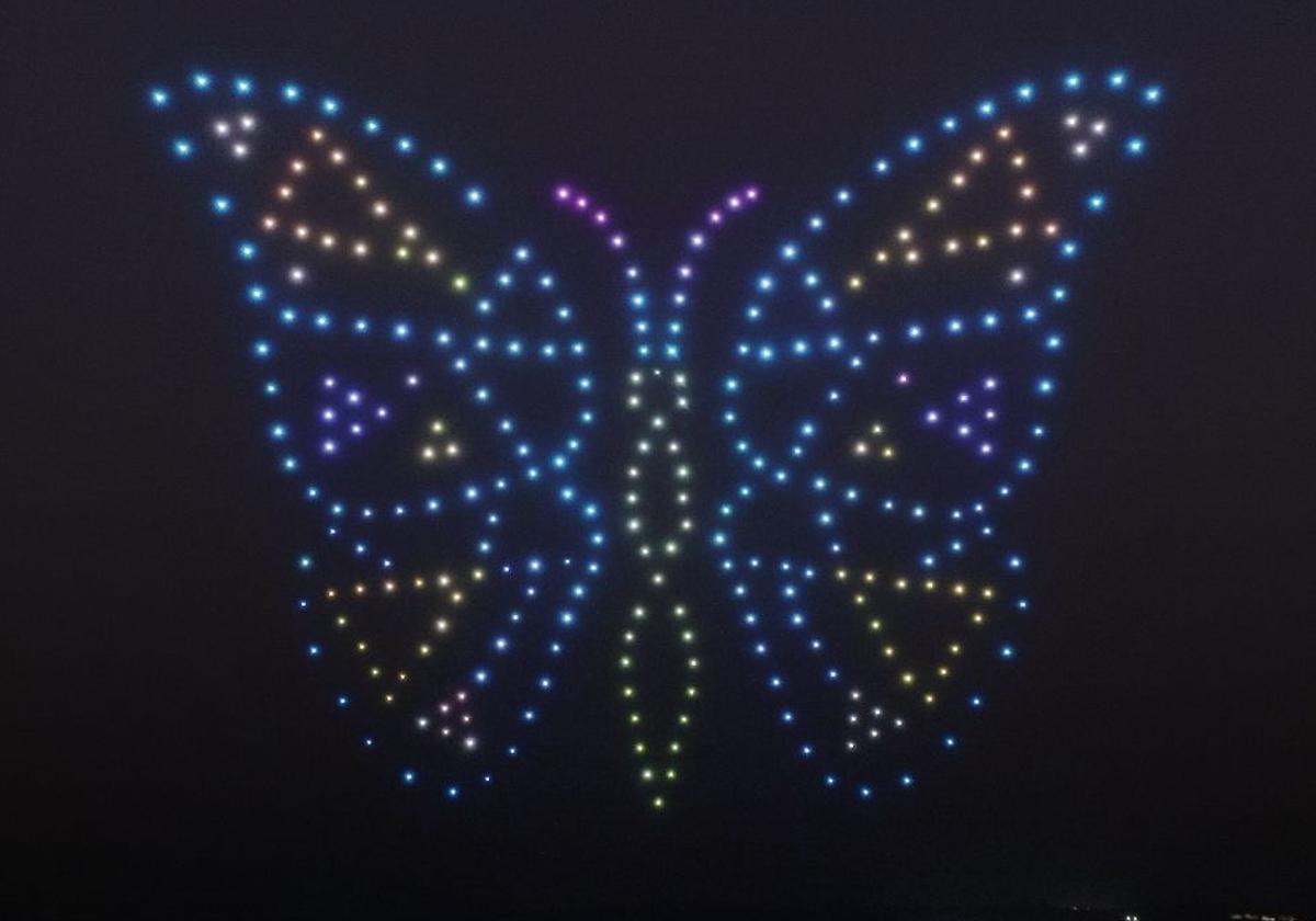 Image of a butterfly formed by drones.