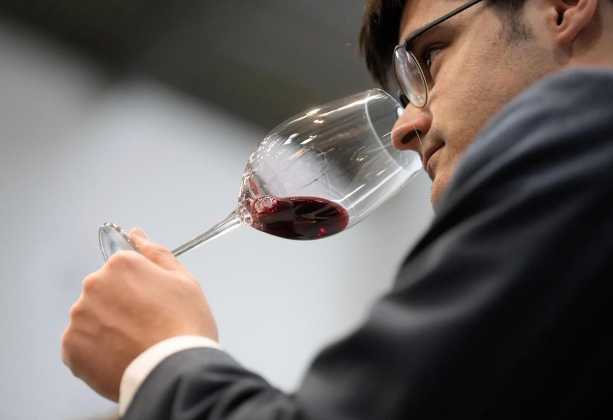 Un experto cata una copa de vino.