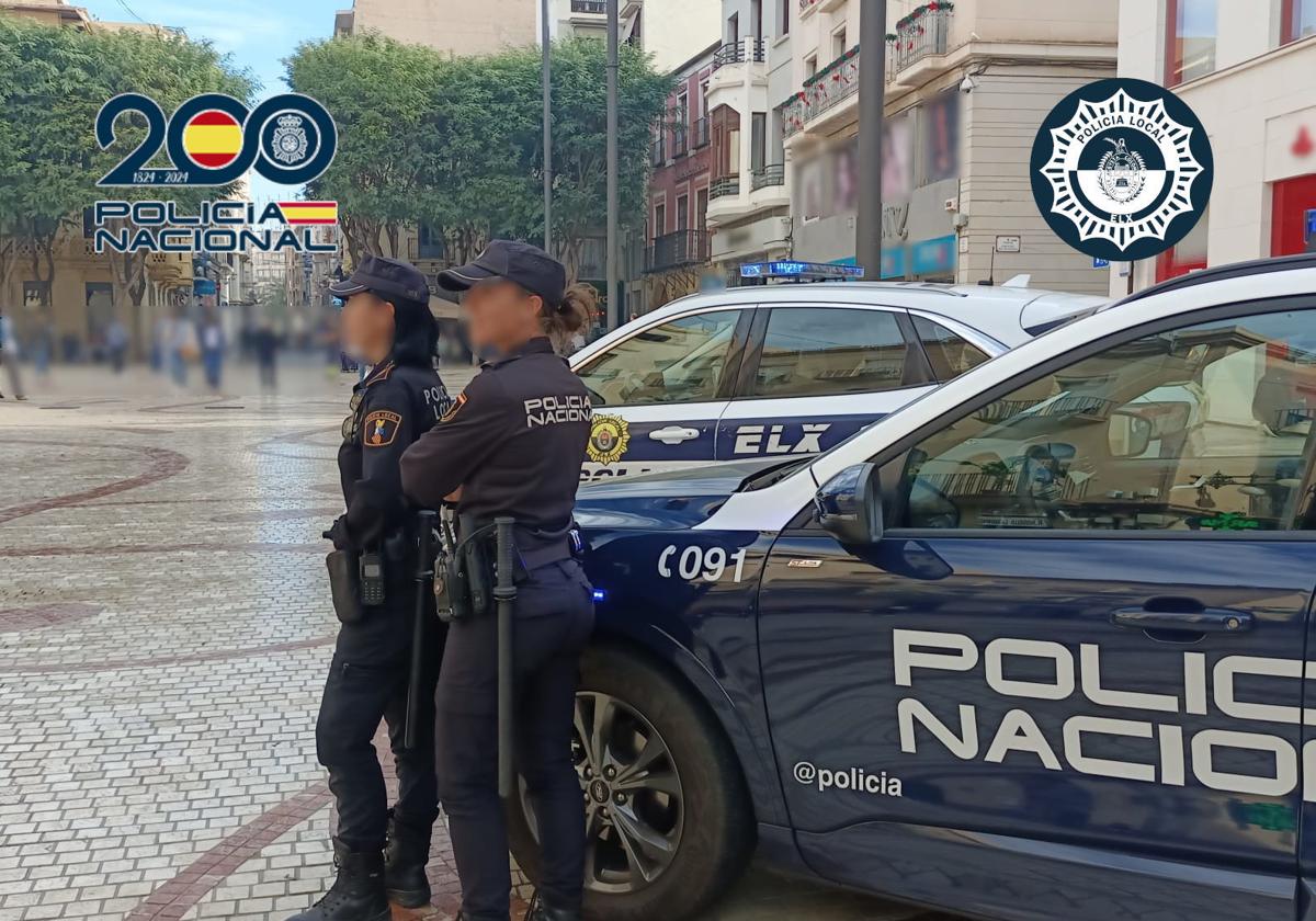 Agentes de la Policía Local y Nacional de Elche, en una imagen de archivo.