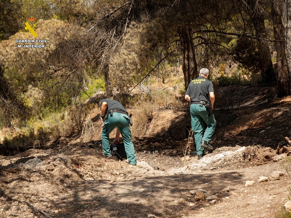 Seprona agents during the investigation of the origin of the Ibi forest fire.