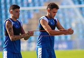 Retu y Mangada, durante un entrenamiento en el Rico Pérez.