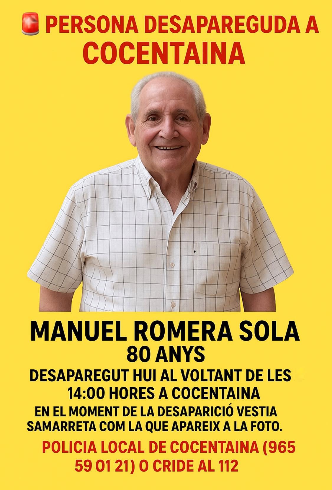 Cartel compartido por la Policía Local para alertar de la desaparición.