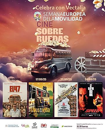 Cartel con la programación de 'Cine sobre ruedas'.