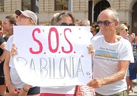 Vecinos de la playa de Babilonia durante una manifestación frente a la Subdelegación del Gobierno en Alicante.