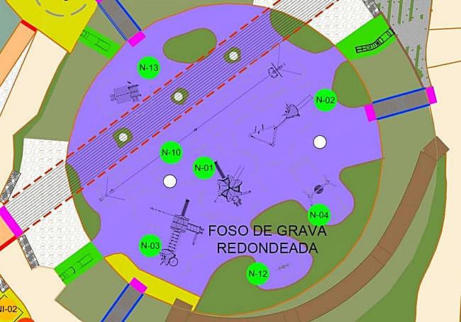 Plano de los toboganes y tirolina del parque.