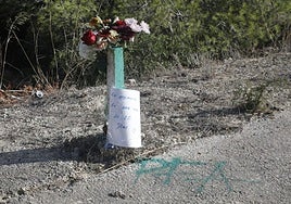 Flores en el lugar del accidente del coche desplazado, en Calp.