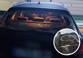 Daños provocados en el coche del policía local.