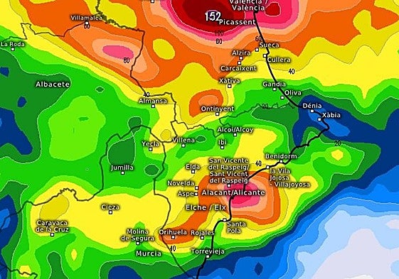 Mapa de los acumulados esperados en el episodio de lluvias.