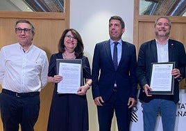 Rovira y Mazón con la rectora de la UA y el rector de la UMH.