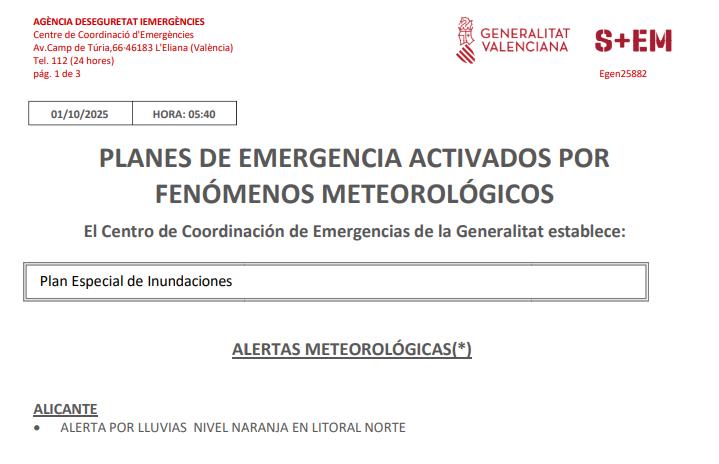Aviso de Emergencias durante la madrugada.