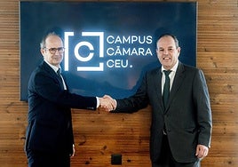 El rector de la Cardenal Herrera CEU y el presidente de la Cámara de Alicante, el día de la presentación.