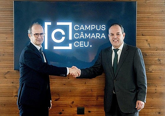 El rector de la Cardenal Herrera CEU y el presidente de la Cámara de Alicante, el día de la presentación.