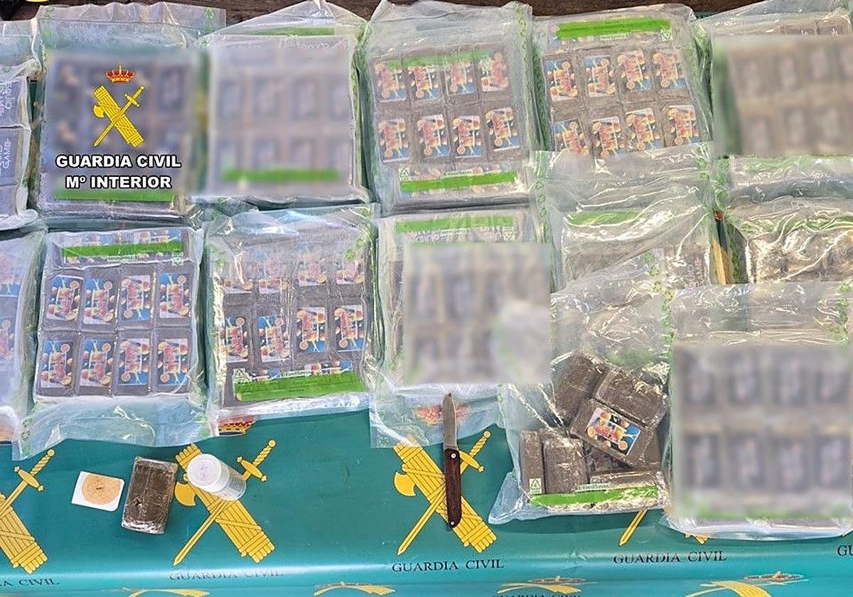 Droga incautada y encontrada en la maleta.