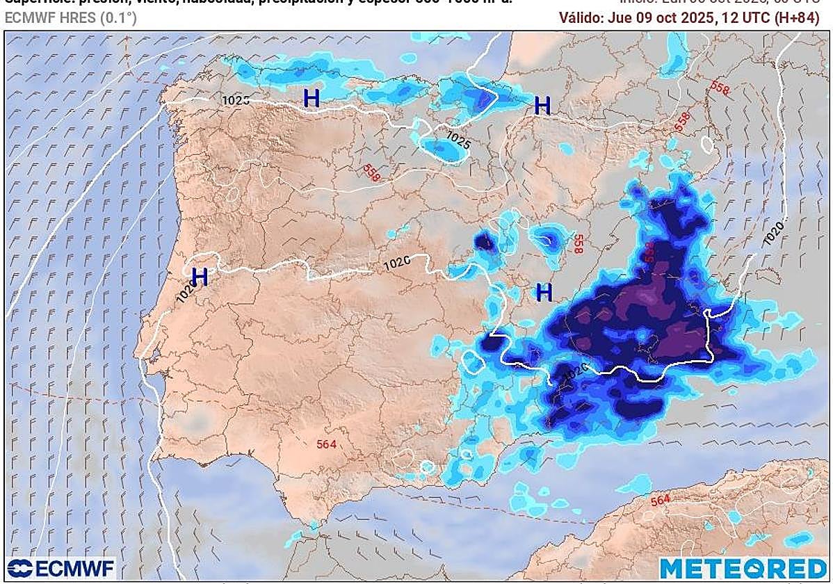 Previsión de Meteored para el jueves.