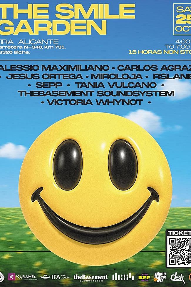 Cartel de 'The Smile Garden', que reúne a Alessio Maximiliano, Carlos Agraz, Jesús Ortega y otros artistas de la escena electrónica.