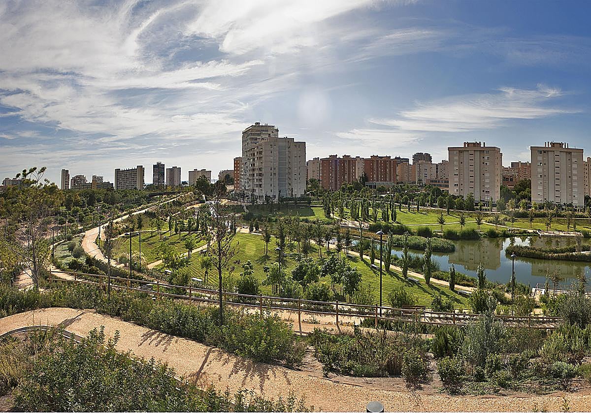 Panoramic view of the floodable La Marjal Park in Alicante.