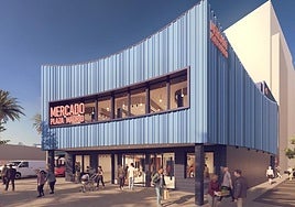 Recreación del futuro Mercado de Plaza Madrid, que será completamente renovado para ofrecer un espacio moderno, accesible y abierto al barrio de Carrús.