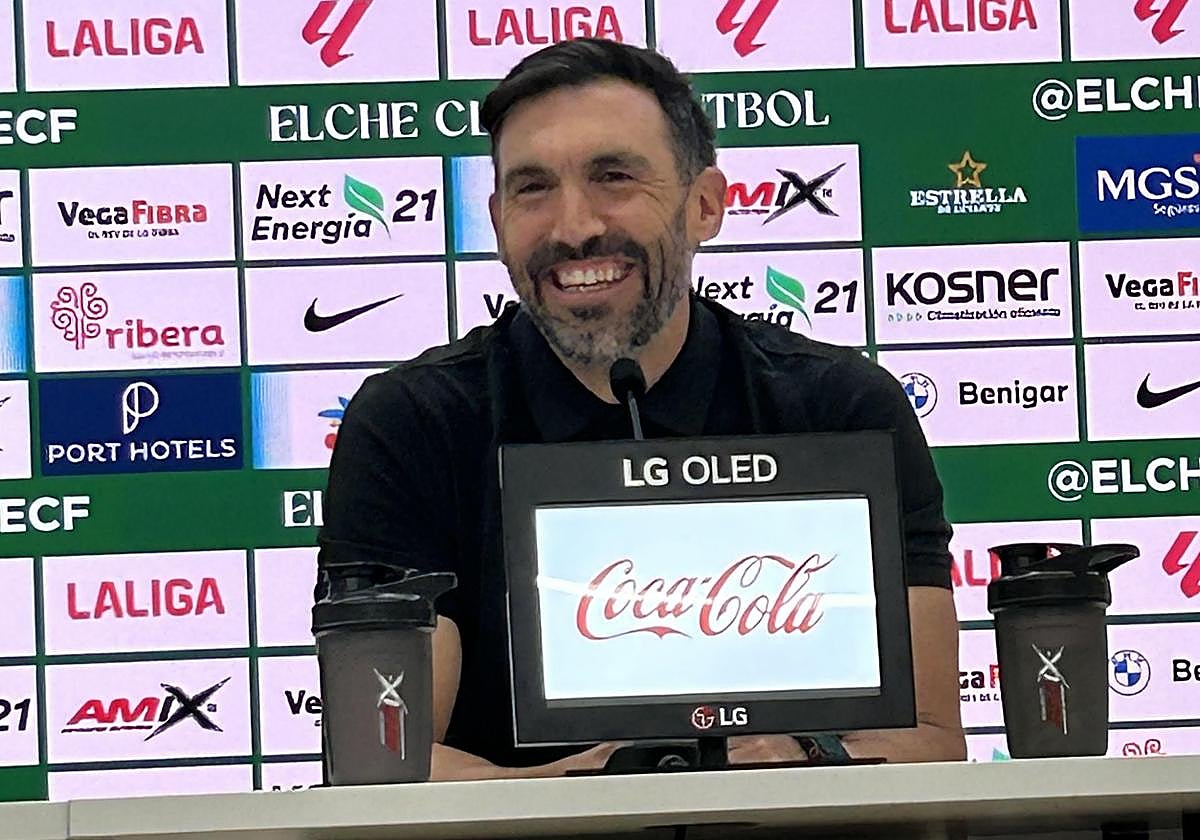 Eder Sarabia, during his press conference at the Martínez Valero, ahead of the match against Athletic Club.