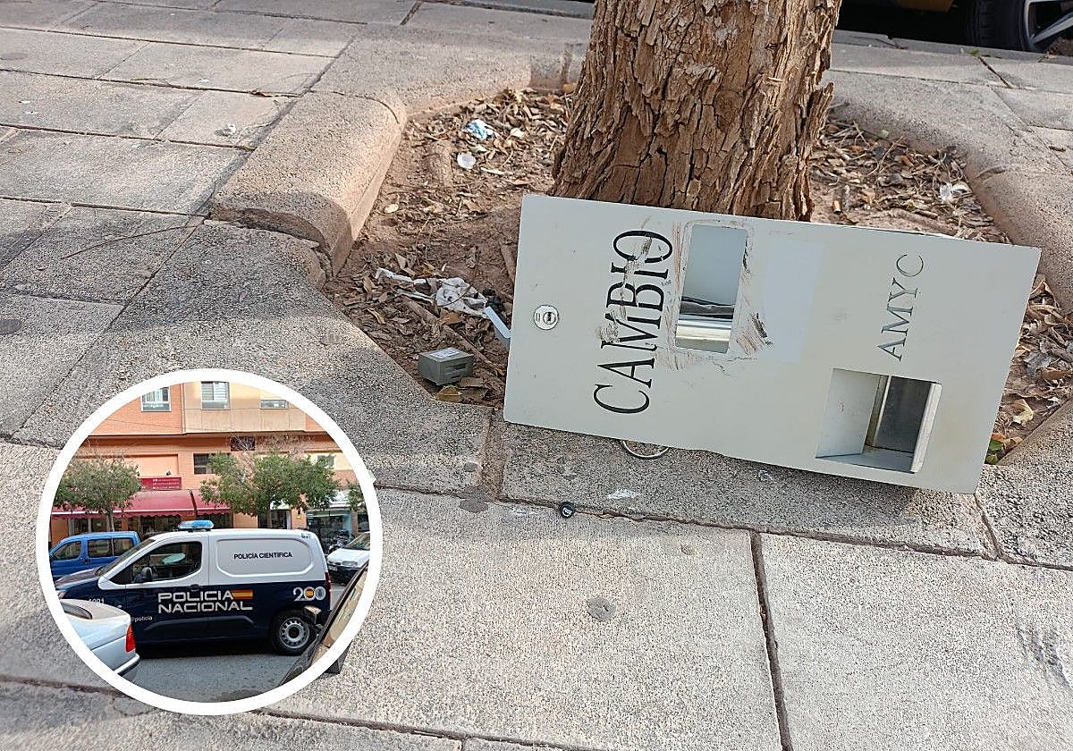 Change dispenser on one of the streets near the laundromat/Forensic Police at the scene.