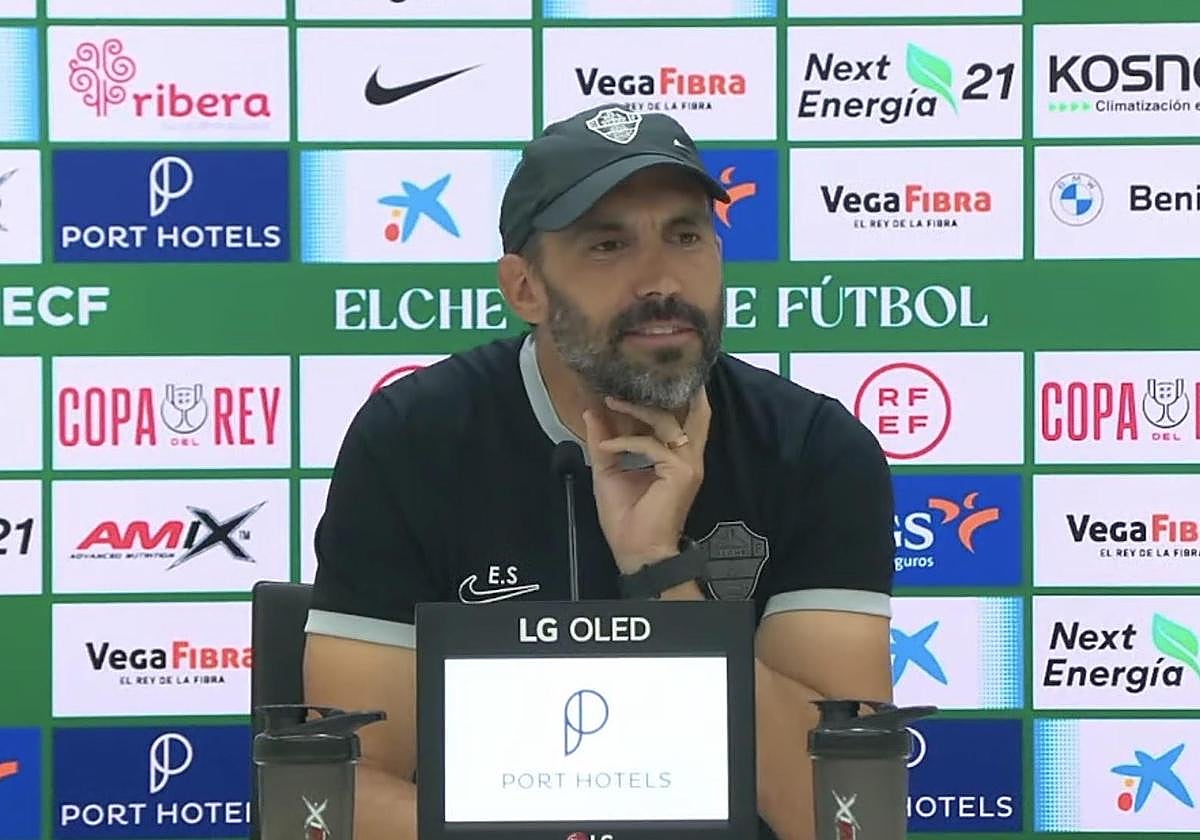 Eder Sarabia during the press conference ahead of Elche CF's Copa del Rey debut.