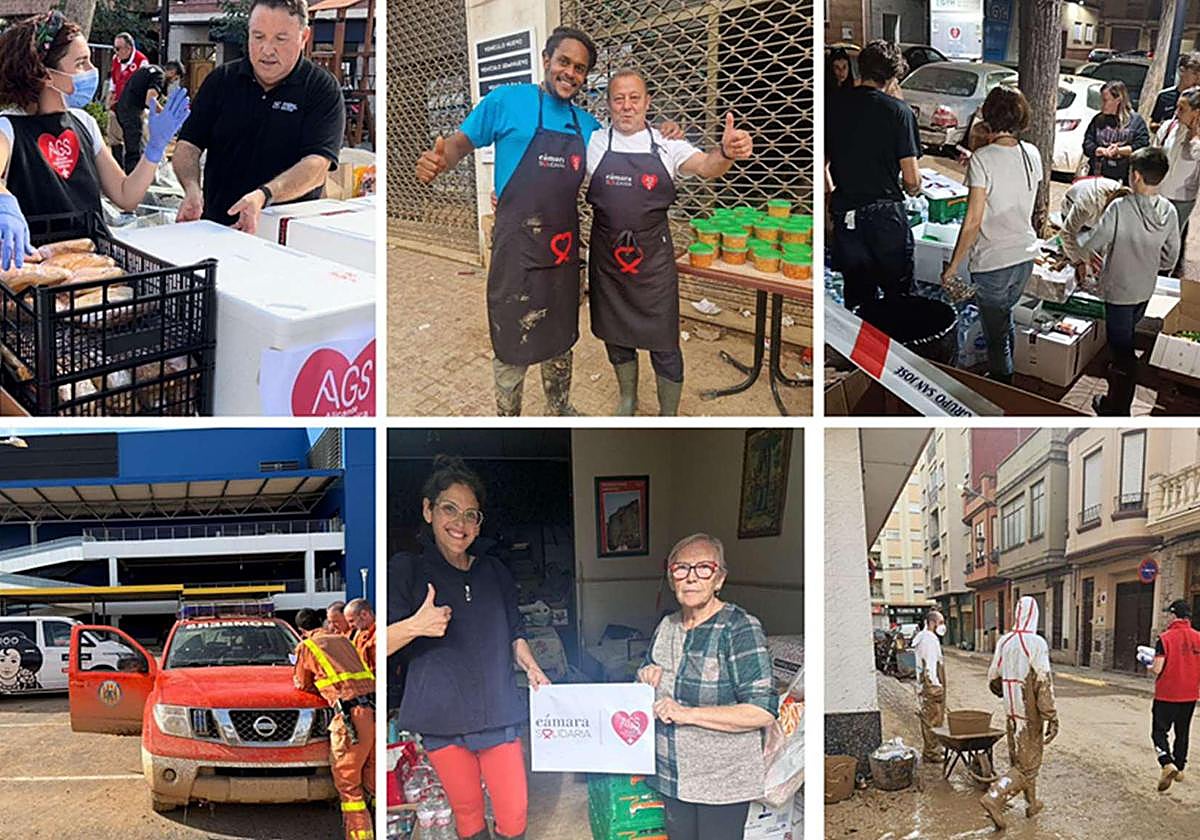 Imágenes de voluntarios de Alicante Gastronómica Solidaria durante la dana que arrasó Valencia.