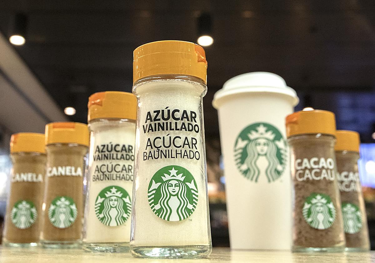 Spices for coffee in Starbucks stores.