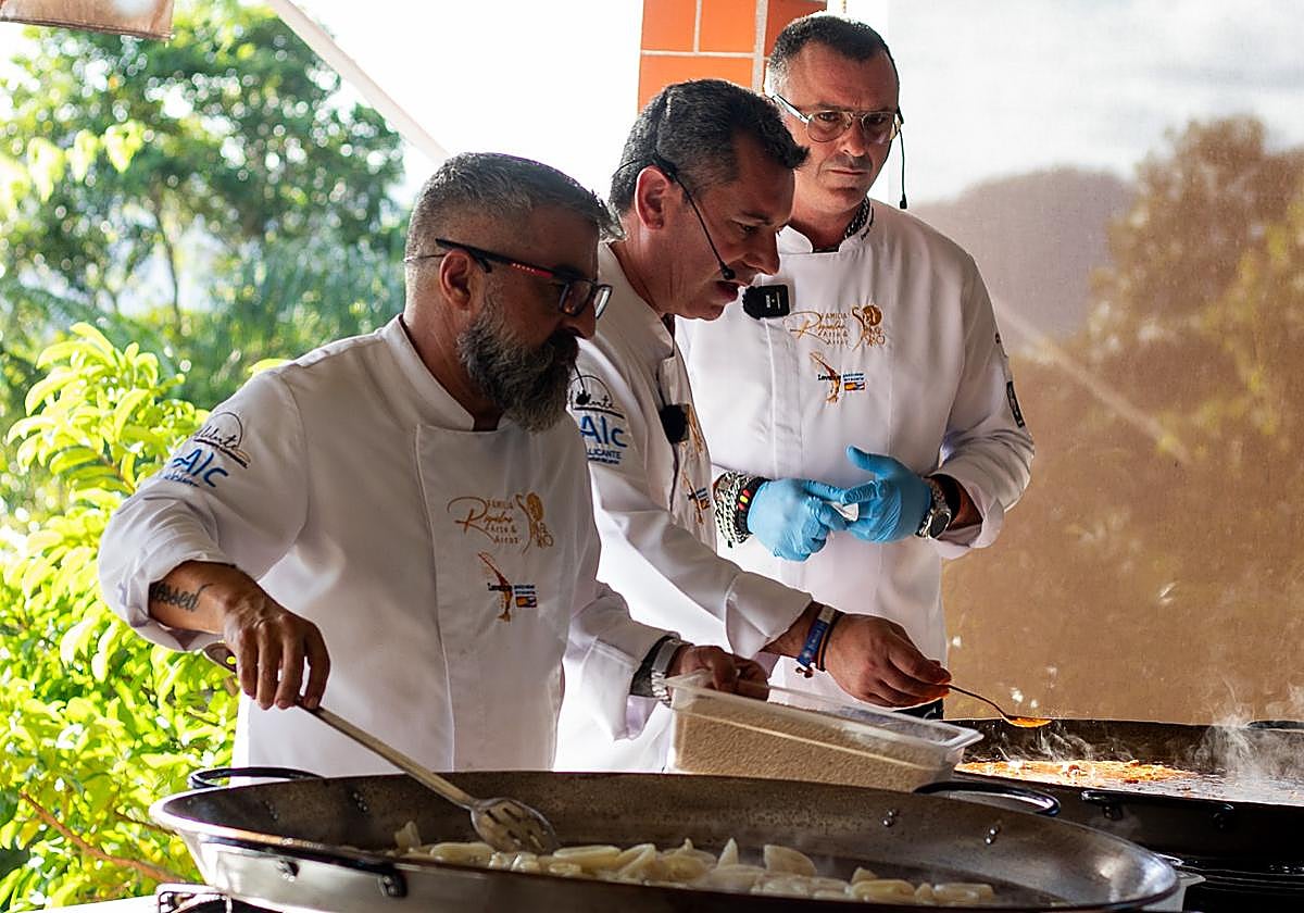 David and Moncho Riquelme during the rice master class at the culinary days in Puerto Rico.