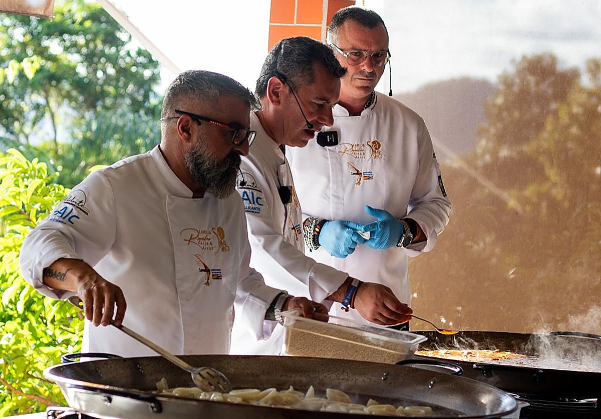 David y Moncho Riquelme, en la master class de arroces en las jornadas culinarias de Puerto Rico.