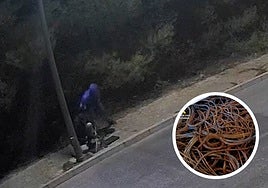 Cámaras pillan a uno de los sospechosos robando cobre/Cobre sustraído por el grupo criminal.