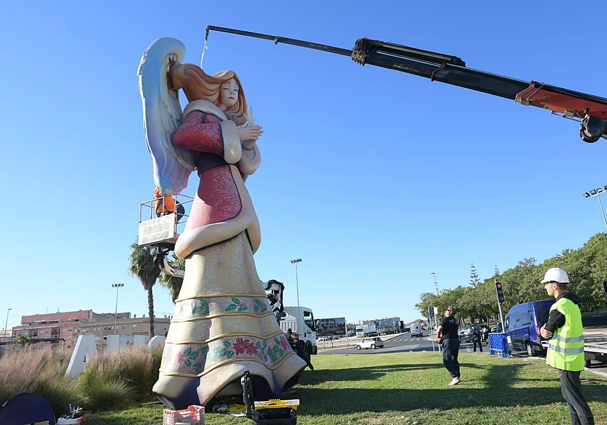 Installation of one of the Christmas angels.