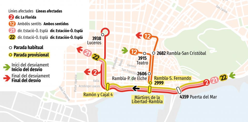 Nuevos recorridos del autobús de Alicante.