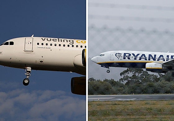 Avión de Vueling y de Ryanair.