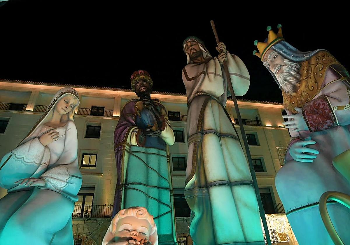 Giant Nativity scene in Alicante's Town Hall square.