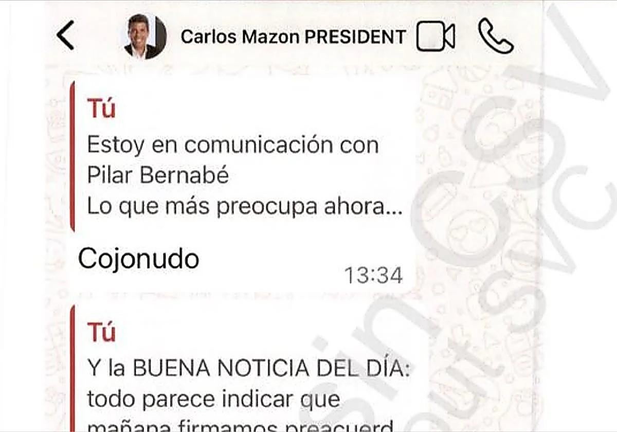 WhatsApp messages exchanged between Pradas and Mazón on the day of the storm.